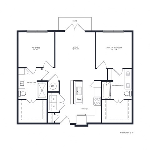 Floor plan for 2 beds, 2 baths, 994 sqft